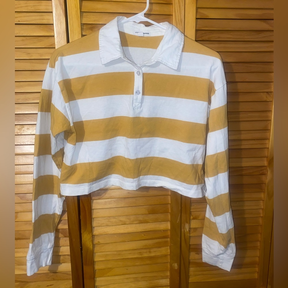 *3/$15* Cropped Striped long Sleeve Polo M